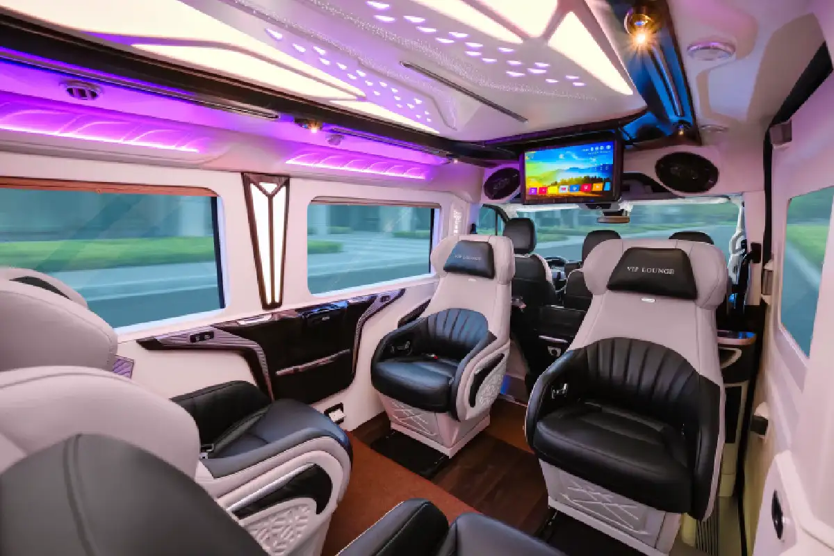 Luxurious leather seats and modern interior of Dcar Limousine for Hanoi to Ninh Binh route