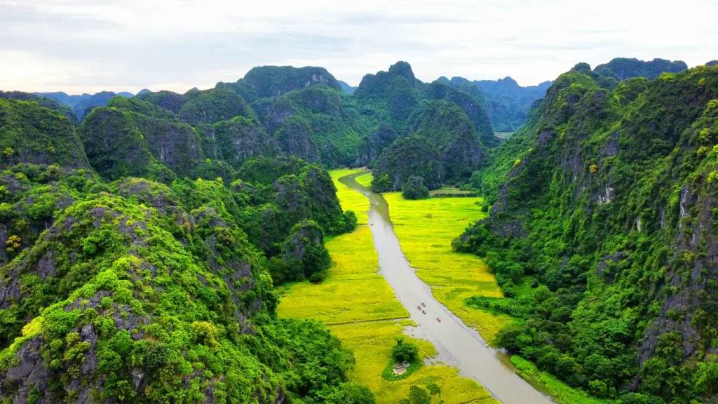 Limousine shuttle traveling from Hanoi to Ninh Binh on a scenic countryside road