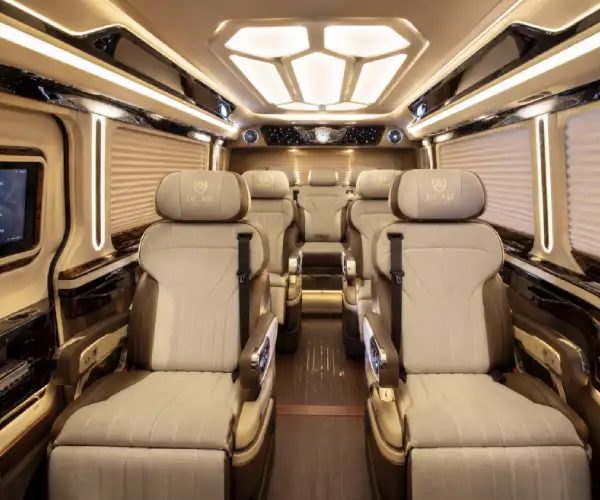 Luxury interior seating with free wifi inside Ninh Binh Shuttle limousine
