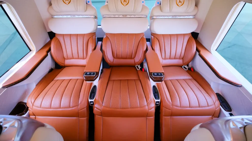 Spacious and modern limousine seating for tourist group transfers