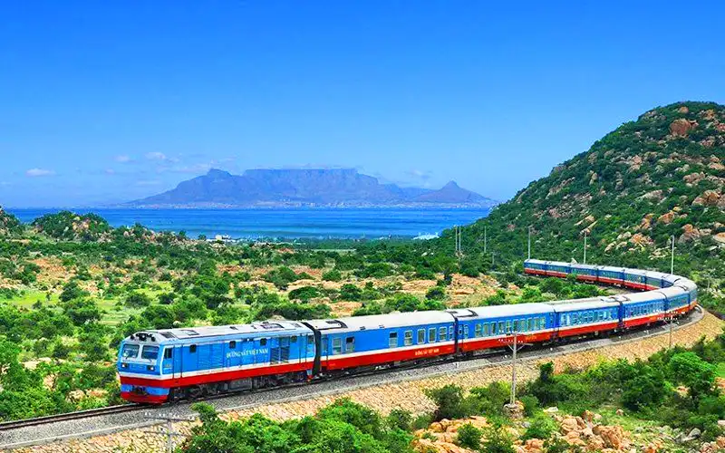 Train traveling from Hanoi to Ninh Binh.