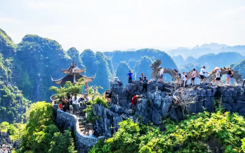 Stone dragon statue at the summit of Mua Cave in Ninh Binh