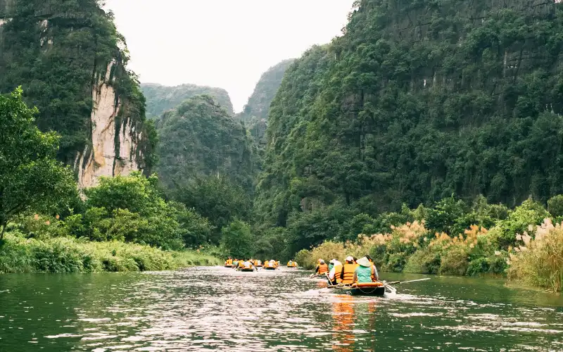 Misty morning at Trang An Landscape Complex