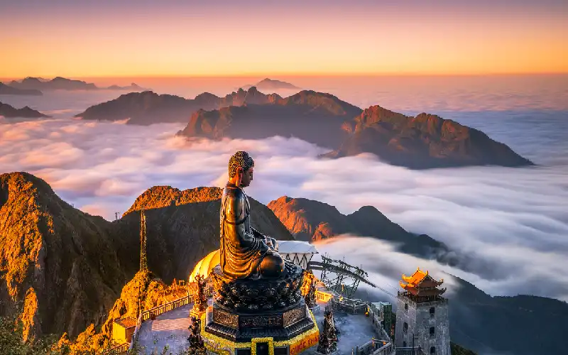 Fansipan mountain and clouds in Sapa Vietnam