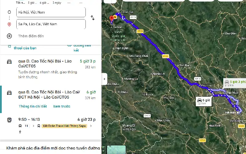 hanoi-to-sapa-route-map Map showing the route from Hanoi to Sapa