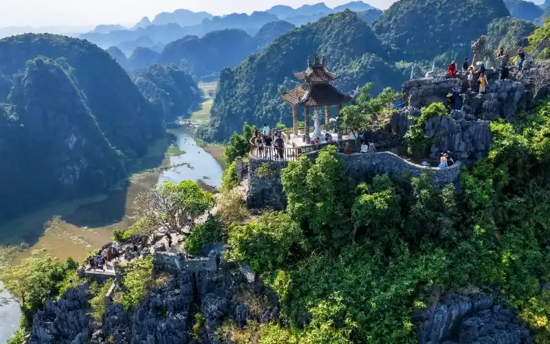Panoramic limestone landscape from Mua Cave viewpoint in Ninh Binh