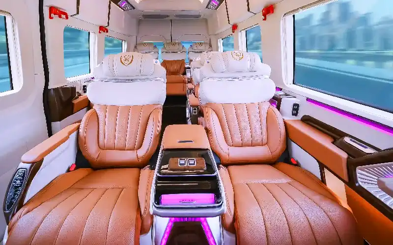 Comfortable limousine interior for intercity travel in Vietnam